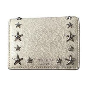 Jimmy Choo London Hanne Leather Cream Green Bifold Card Coin Wallet Silver Stars